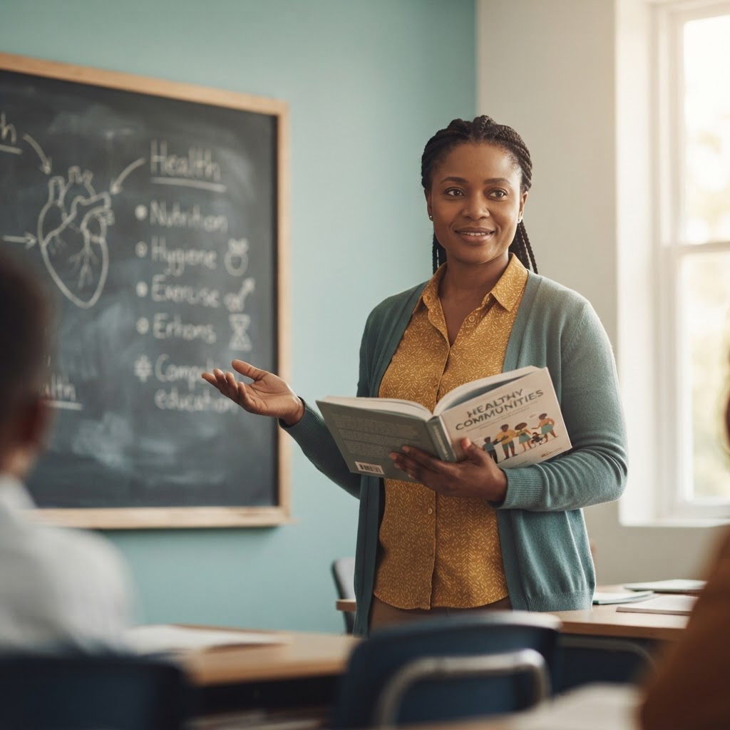 Nigerian teacher with an open book