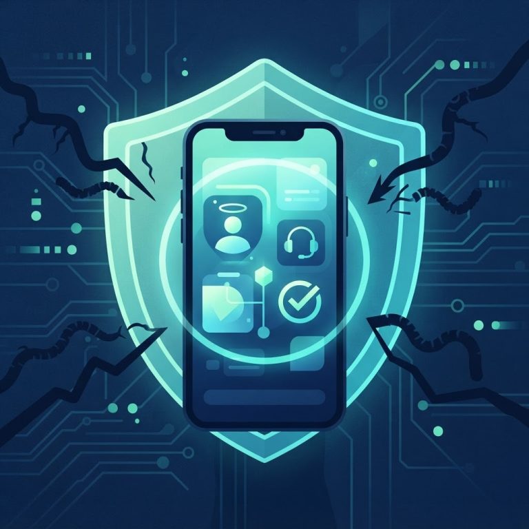 Android smartphone protected by a shield as malicious app access is blocked