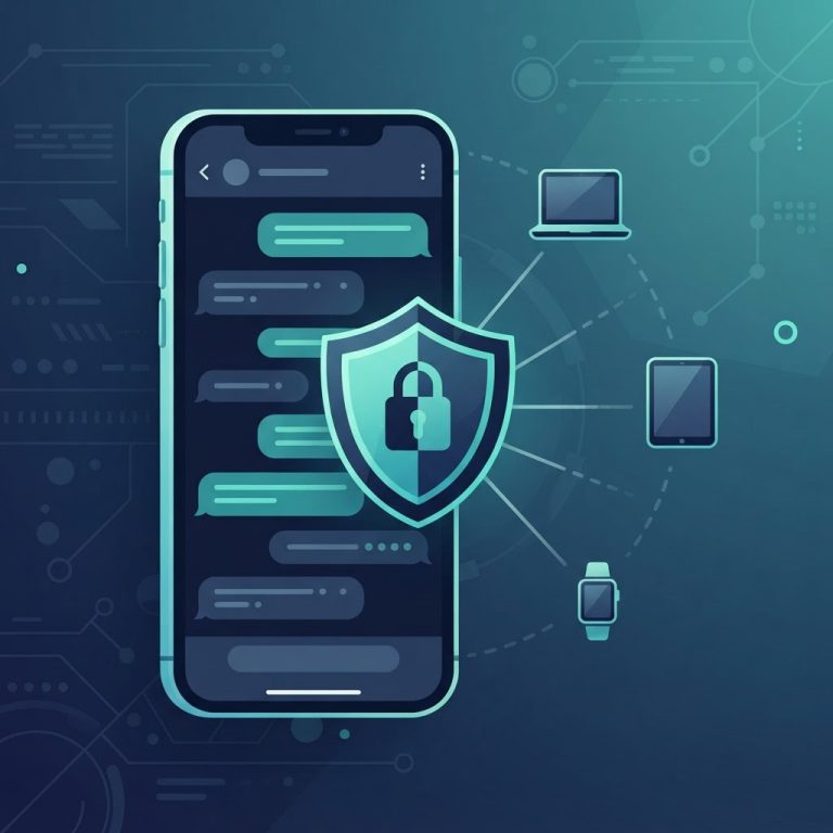 Illustration of a phone chat protected by a privacy shield